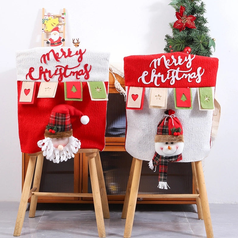 Festive Cartoon Christmas Chair Cover with Pastoral Letters Polyester Holiday Decor|Home Decor & Chair Covers