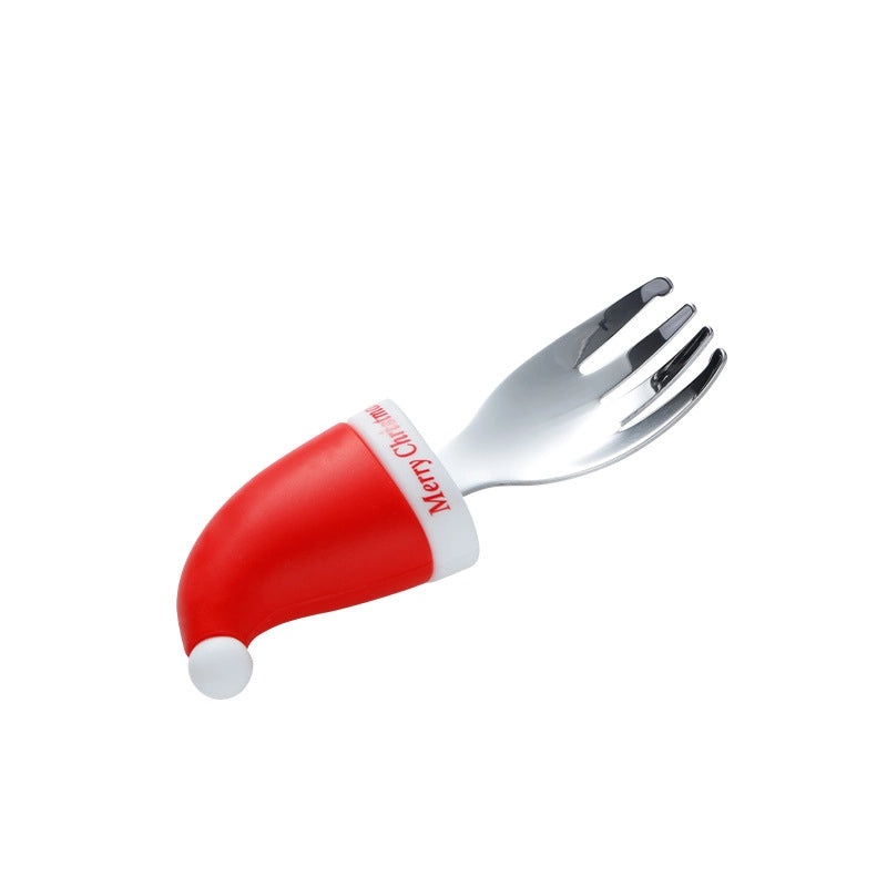 Christmas Stainless Steel Spoon Fork with Silica Gel Cute Christmas Hat Design 1 Piece | Kitchen Utensils