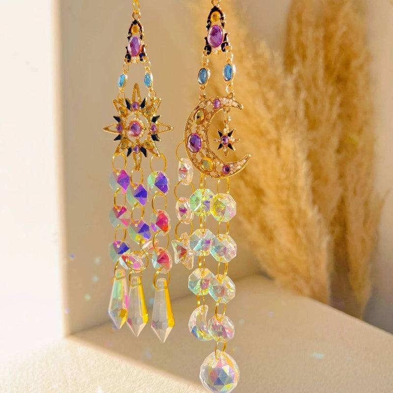 Shiny Sun and Moon Crystal Alloy Copper Suncatcher Wind Chime for Wall Decor|Home Decor & Wall Art