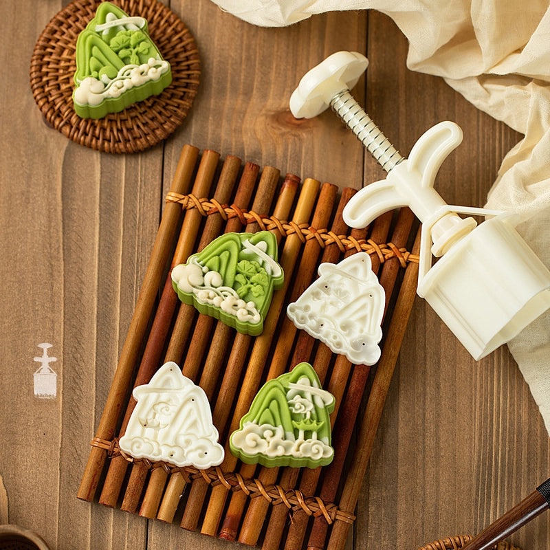Sanmu Original Hand-pressed Mung Bean Cake Mold 50g 75g Mountain Flowing Water Green Pine Design | Kitchen & Baking Tools