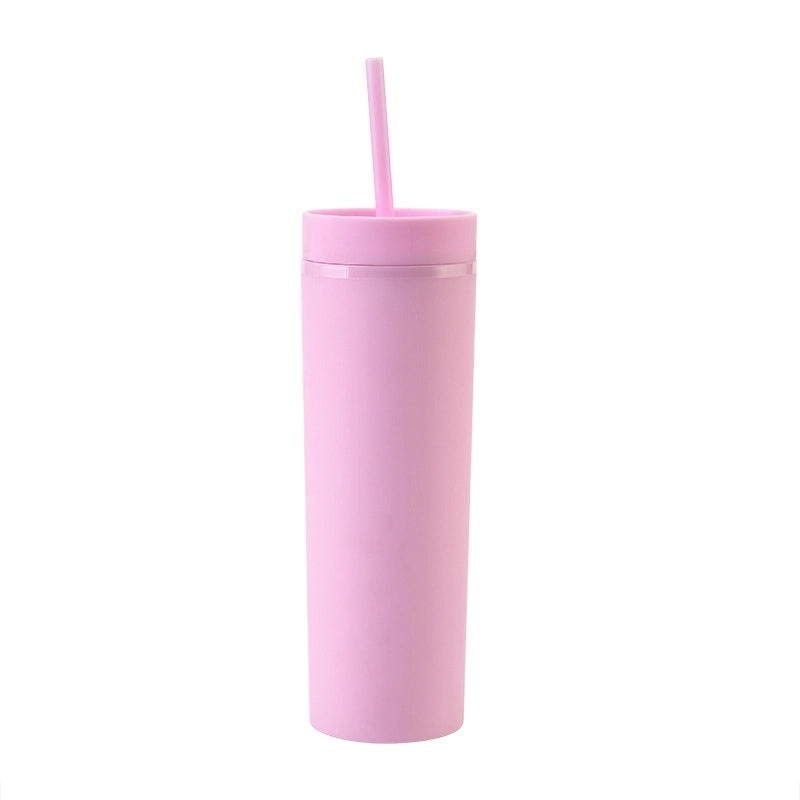 16oz Frosted Double-layer Plastic Tumbler with Straight Straw | Drinkware & Cups