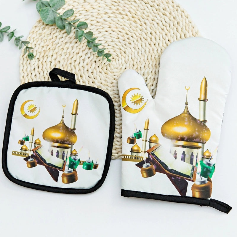 Heat Resistant Polyester Gloves with Modern Santa Claus Design|Christmas Accessories