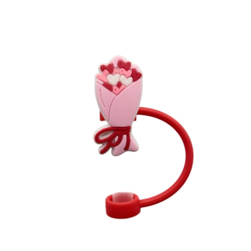 Valentine's Day Red Heart Silicone Straw Caps, 10 Pieces Set | Drinkware Accessories