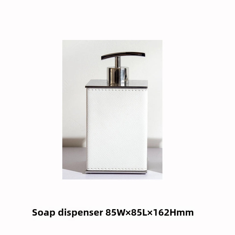 Modern European Soft Stainless Steel Leather Bathroom Set Soap Dispenser Toothbrush Holder 4-Piece Home Decor|Bathroom Accessories