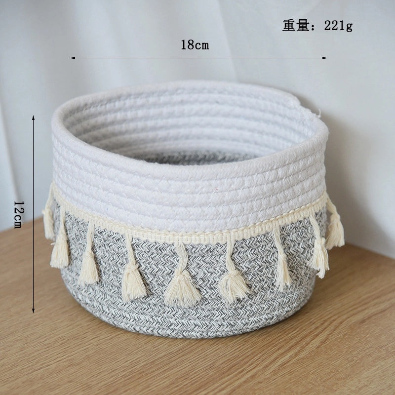 Vintage Multi-Color Cotton Rope Storage Basket|Home Storage & Organization