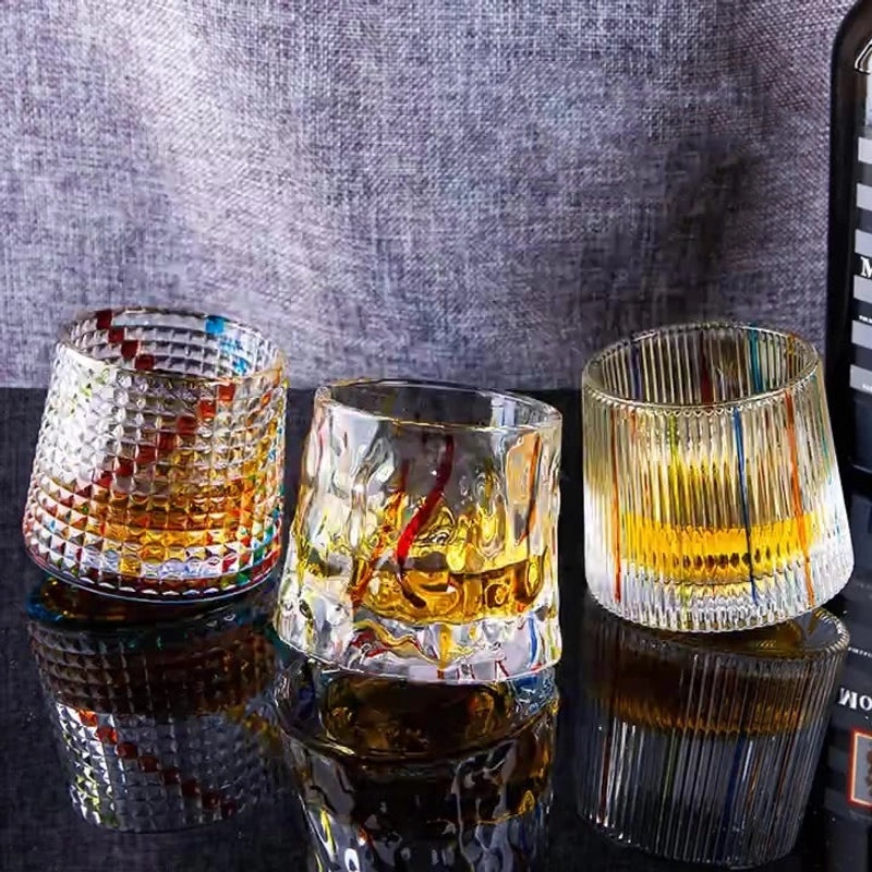 Elegant Striped Lattice Glass Wine Glass Set | Glassware & Drinkware