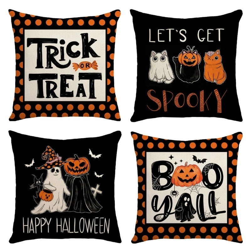 Halloween Minimalist Pumpkin Ghost Linen Pillow Covers for Couch Sofa Decor | Home Decor Pillows