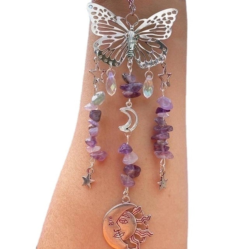Christmas Pastoral Sun and Butterfly Crystal Pendant Wind Chime Wall Hanging|Home Decor