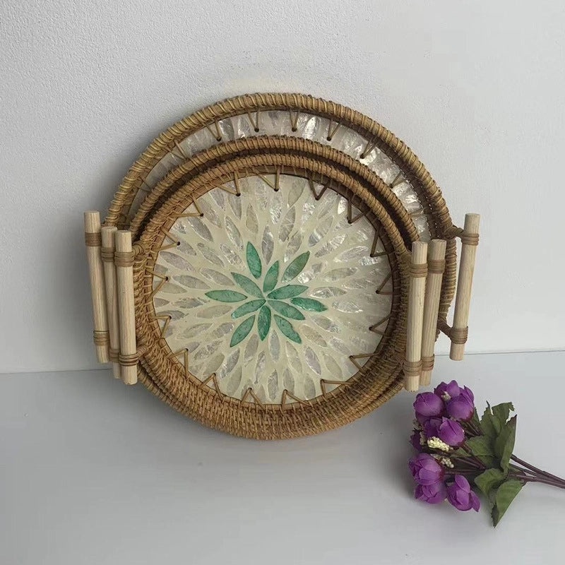 Handwoven Floral Rattan Shell Storage Basket for Casual Home Décor|Home Storage & Organization