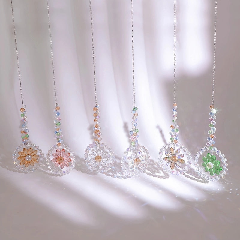 Minimalist Floral Crystal Glass Suncatcher Wind Chime Wall Decor | Home Decor Accessories