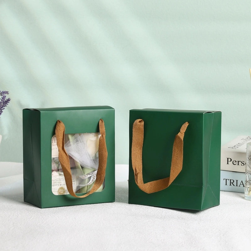 Transparent Window Paper Handbag Birthday Gift Festival Flower Doll Card Bag | Gift Bags & Packaging