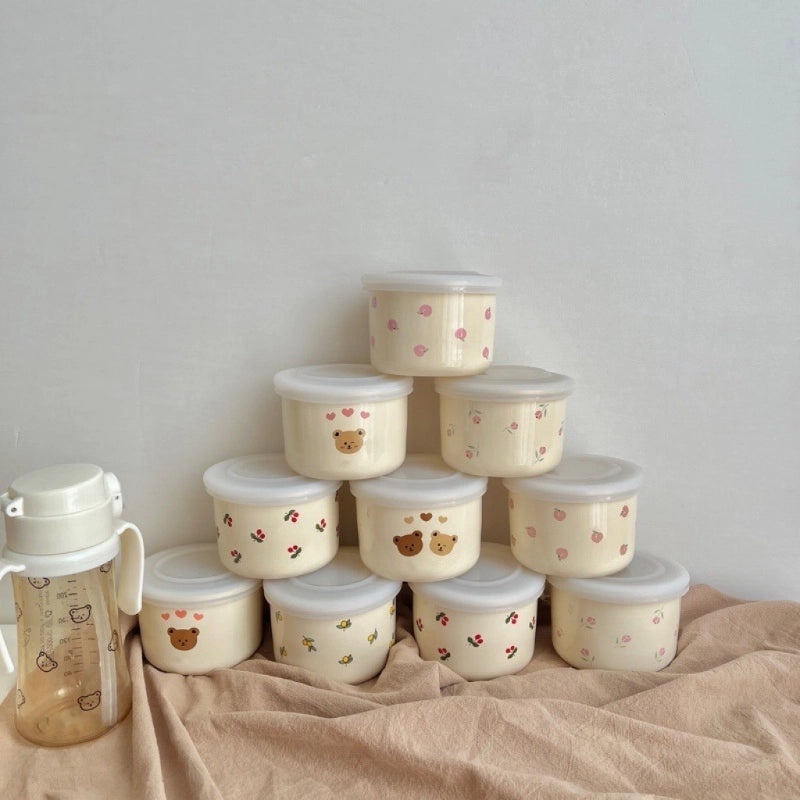 韩版宝宝辅食碗 带刻度陶瓷保温碗 硅胶盖儿童餐具|儿童餐具用品