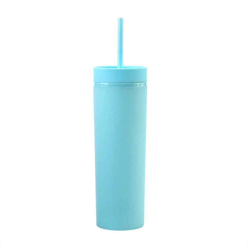 16oz Frosted Double-layer Plastic Tumbler with Straight Straw | Drinkware & Cups