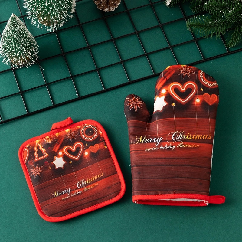 Christmas Heat Resistant Gloves with Santa Claus and Christmas Tree Design|Winter Accessories