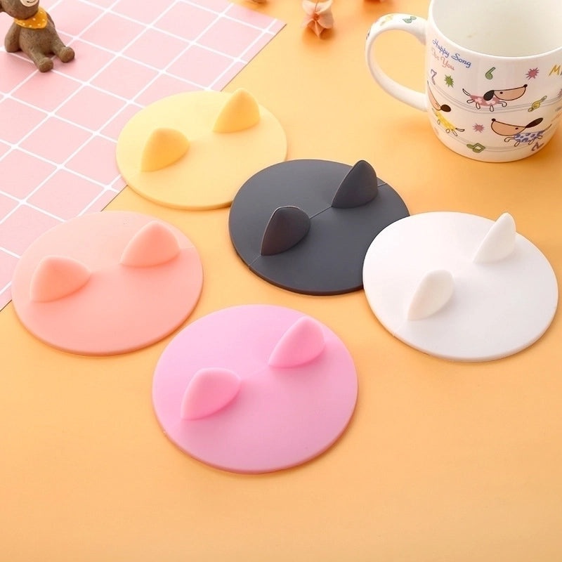 Cute Cat Ear Silicone Cup Lid Universal Mug Cover Spill-Proof Reusable Drinkware Accessory|Kitchen & Dining