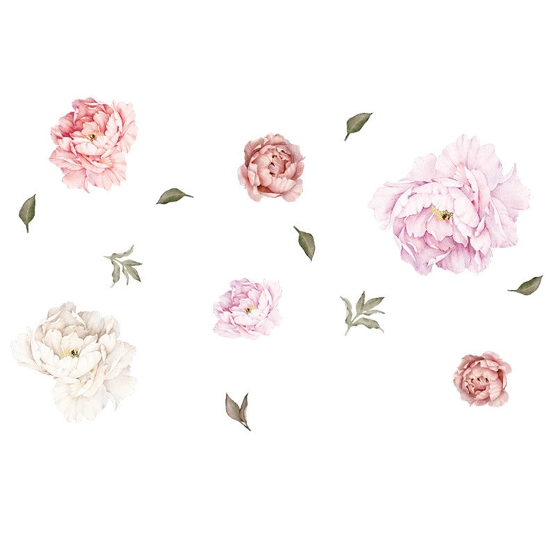 Pink Peony Flower Branch Wall Decal for Bedroom | Home Decor Wall Stickers