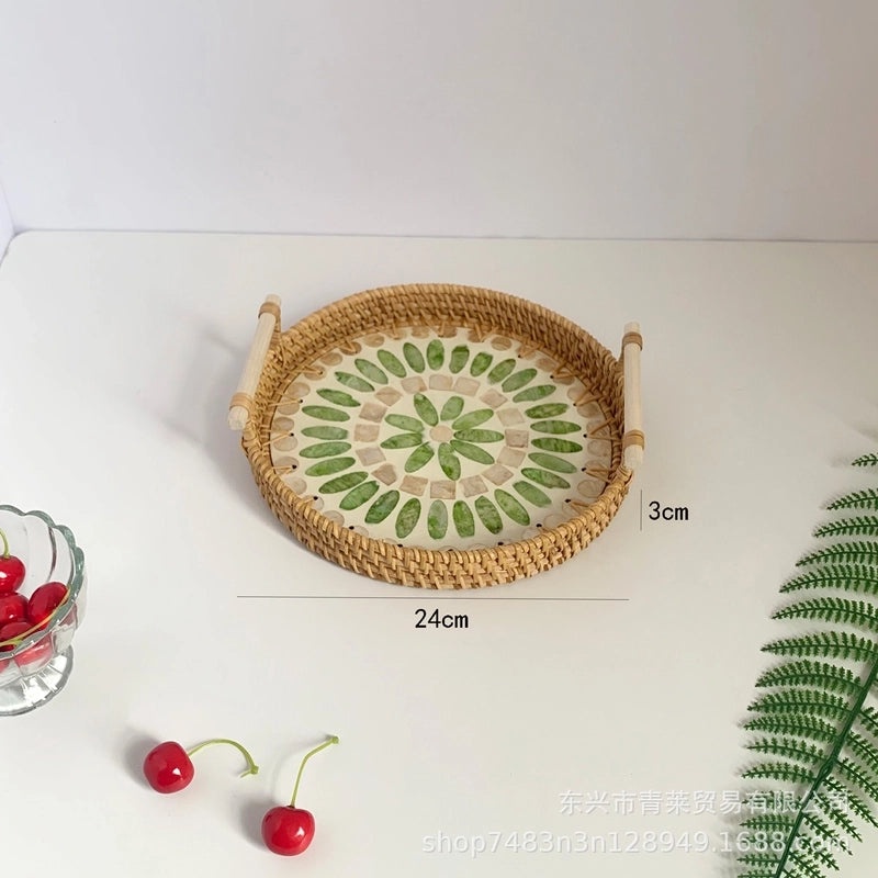 Handwoven Floral Rattan Shell Storage Basket for Casual Home Décor|Home Storage & Organization