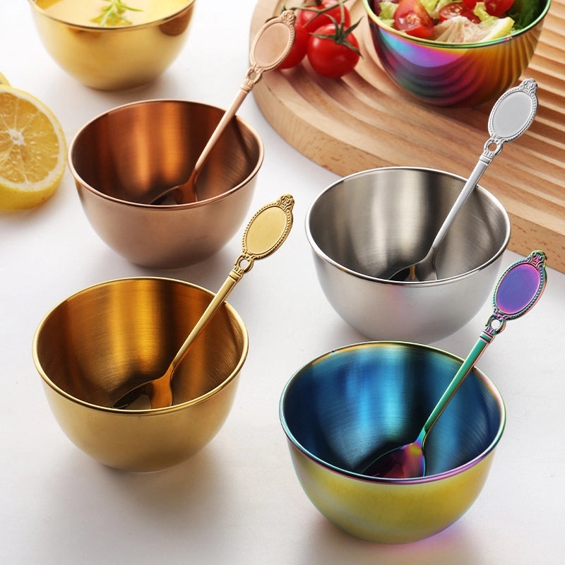 Stainless Steel Small Sauce Bowl Set with Spoon, Golden Dip Dish for Sushi, Jam, and Seasoning | Kitchen & Dining Accessories