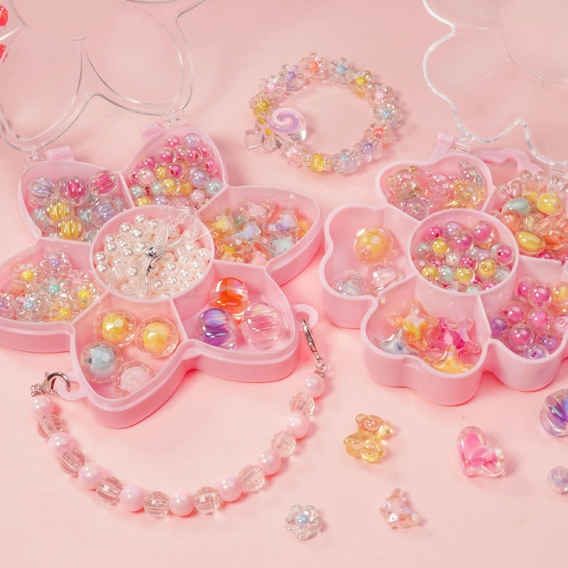 Kids DIY Beaded Jewelry Kit Portable Box Loose Beads for Bracelet Necklace Handmade Craft Gift|Children's Jewelry Craft Supplies