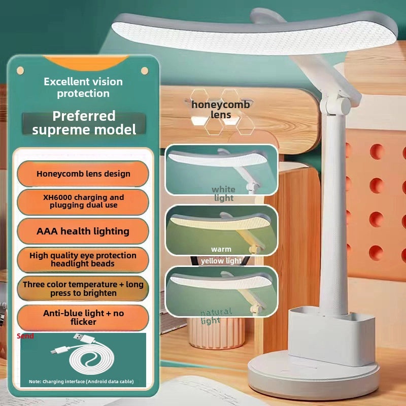 Eye Protection LED Desk Lamp for Study Dormitory Charging Plug-in Dual-use Foldable Bedside Night Light|Desk Lamps