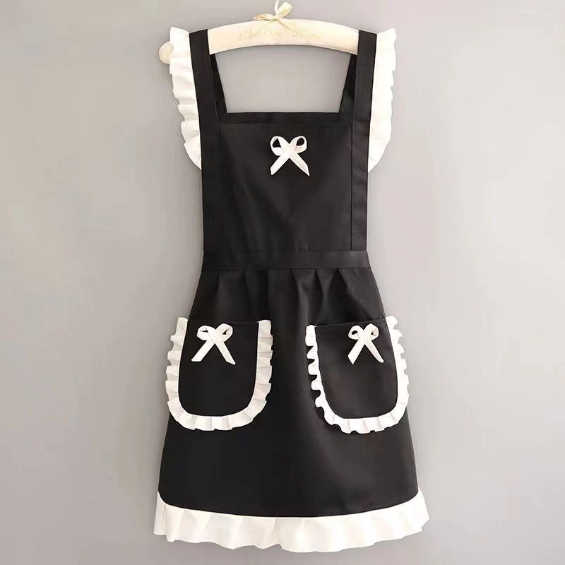 Cute Japanese Apron Maid Strap Waist Kitchen Uniform with Logo for Restaurant Workwear|Kitchen & Dining Apparel
