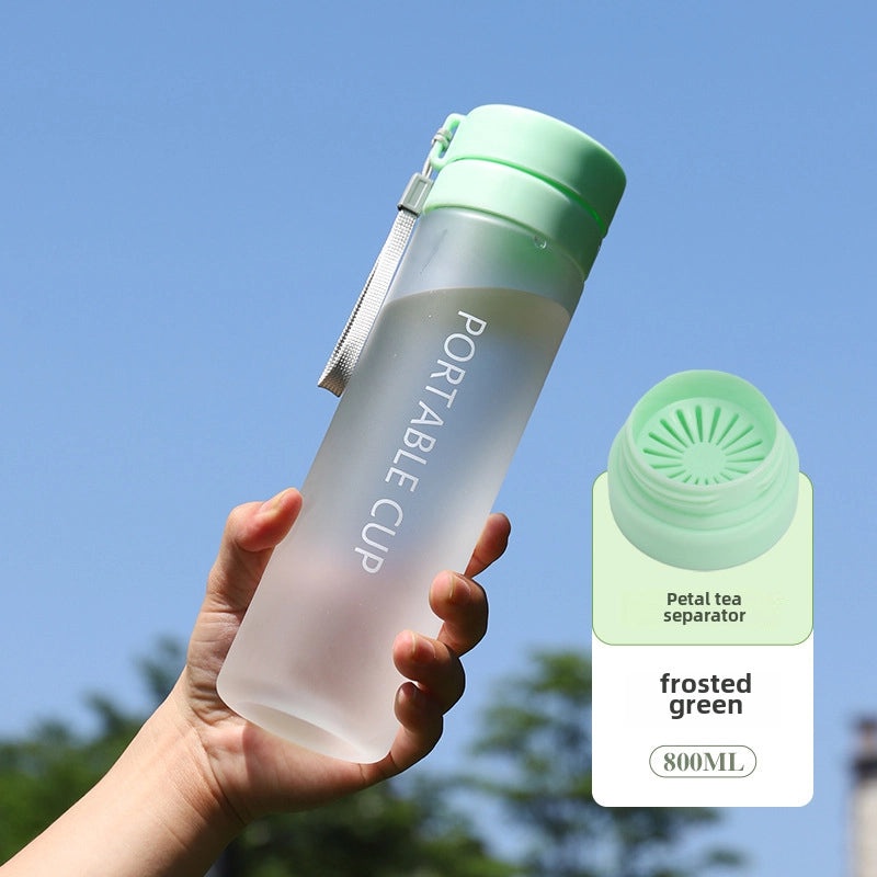 Large-capacity Outdoor Sports Water Bottle with Frosted Plastic Portable Rope Customizable Tea Drain Cup|运动水壶