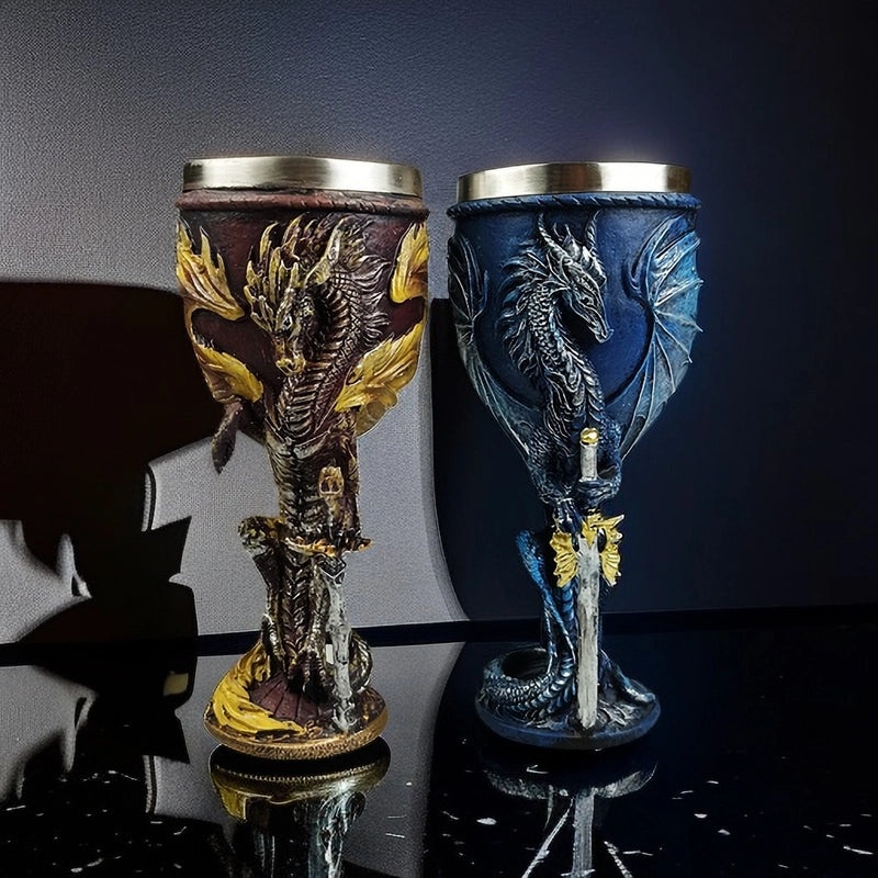 Retro Chinoiserie Dragon Stainless Steel Wine Glass Single Piece|Drinkware & Bar Accessories