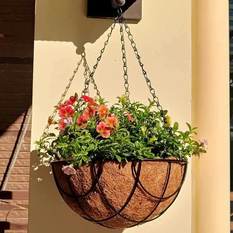 Round Iron Coconut Palm Hanging Flower Pot Basket | Gardening & Outdoor Planters