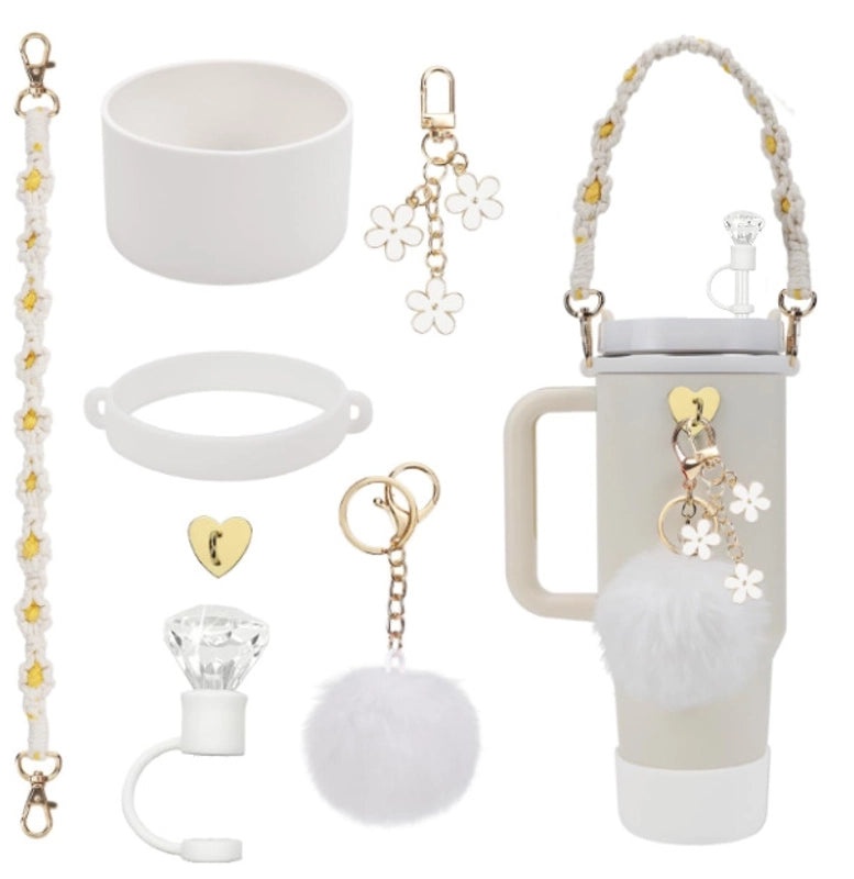 Adorable Geometric Plush Silica Gel Straw Charm Cup Pendant Set | Drink Accessories