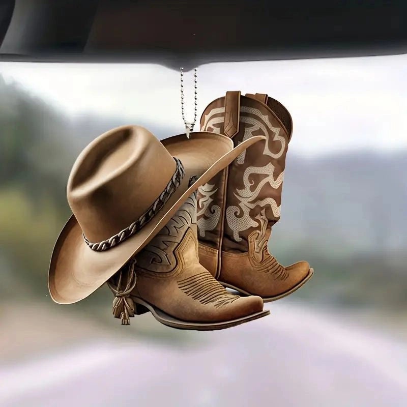 Personalized Cowboy Boot and Hat Car Hanging Ornament | Car Accessories