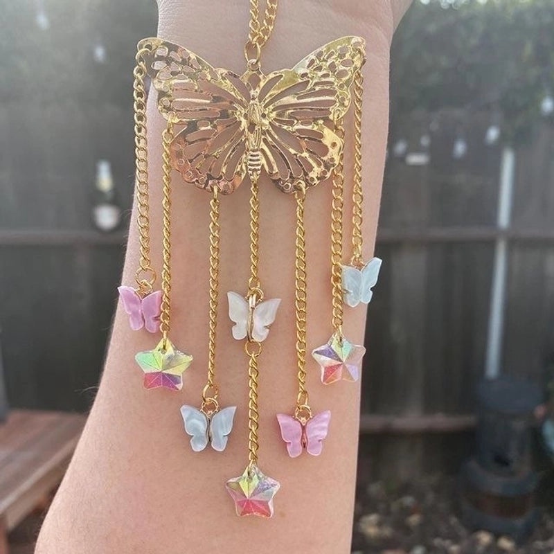 Christmas Pastoral Sun and Butterfly Crystal Pendant Wind Chime Wall Hanging|Home Decor