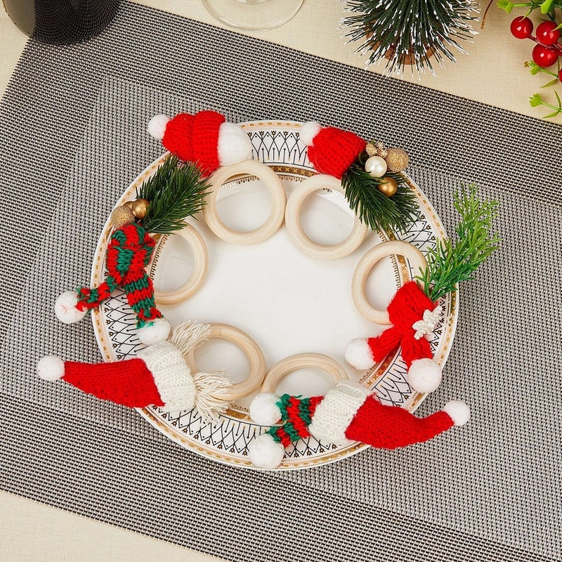 Cute Christmas Hat Wooden Yarn Napkin Ring, Casual Elegant Holiday Decor | Christmas Tableware