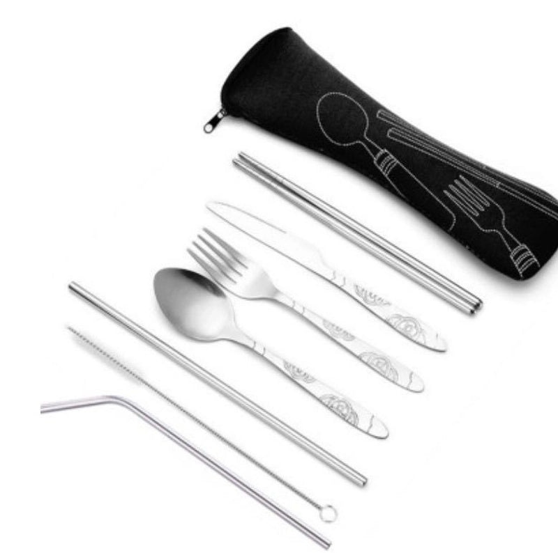 Portable Stainless Steel Western Steak Knife Fork Spoon Set with Creative Cloth Bag | Kitchen & Dining Cutlery Sets