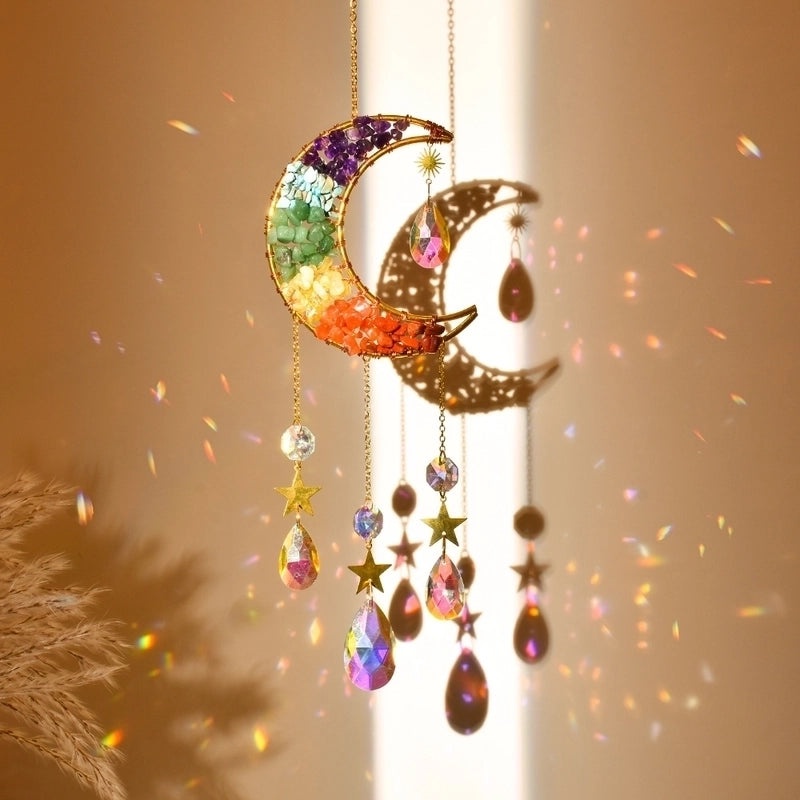 Natural Crystal Moon Wind Chime for Home Decor|Home Decor Accessories