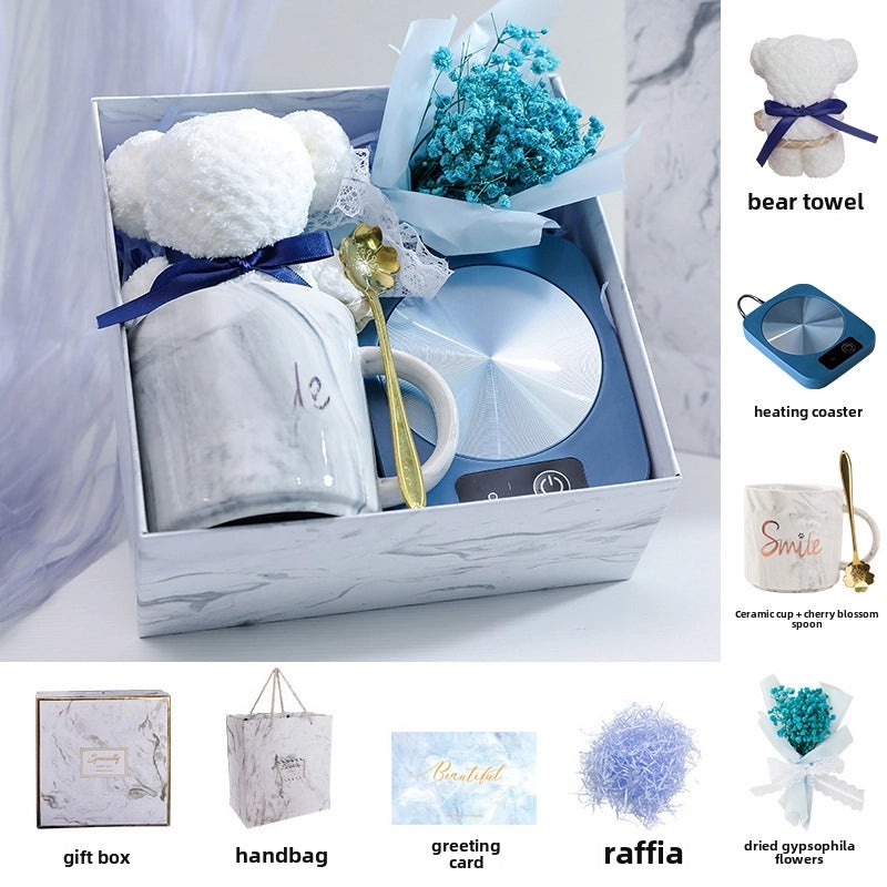 Holiday Ceramic Bear Towel with Handheld Fan and Cardboard for Christmas and Valentine’s Day|Seasonal Gift Sets