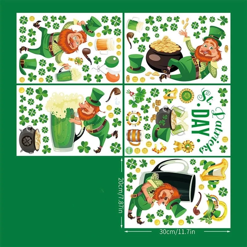St. Patrick's Day Cartoon Shamrock PVC Window Decals for Wall Decoration|Home Decor
