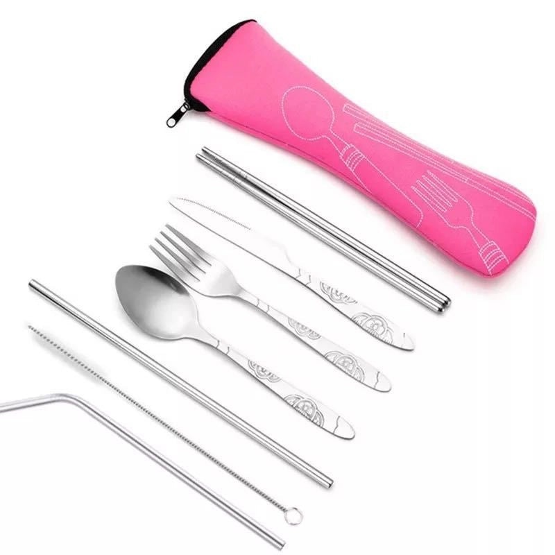 Portable Stainless Steel Western Steak Knife Fork Spoon Set with Creative Cloth Bag | Kitchen & Dining Cutlery Sets