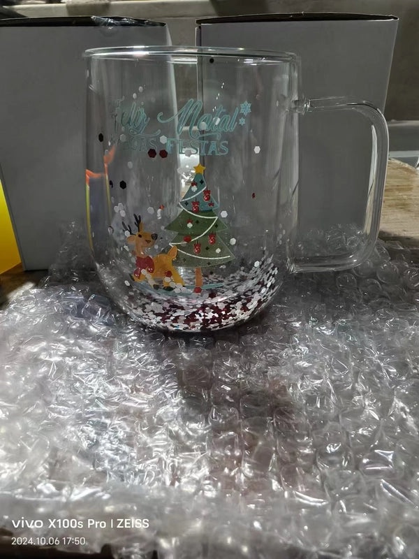 Christmas Cartoon Borosilicate Glass Water Bottle Casual Vacation Style | Drinkware & Water Bottles