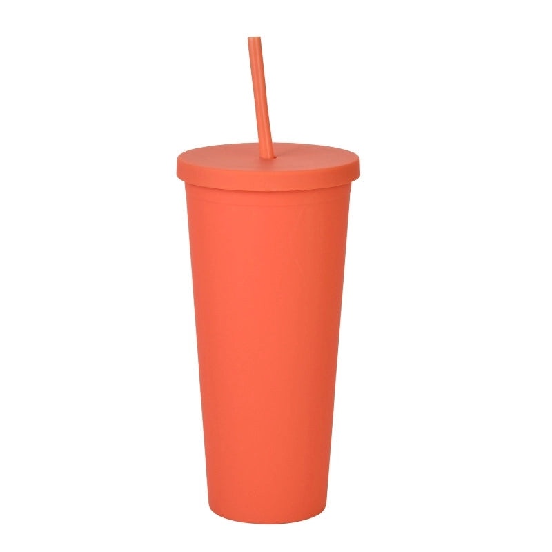 24oz Double-layer Frosted Plastic Straw Cup with Lid | Drinkware & Tumblers