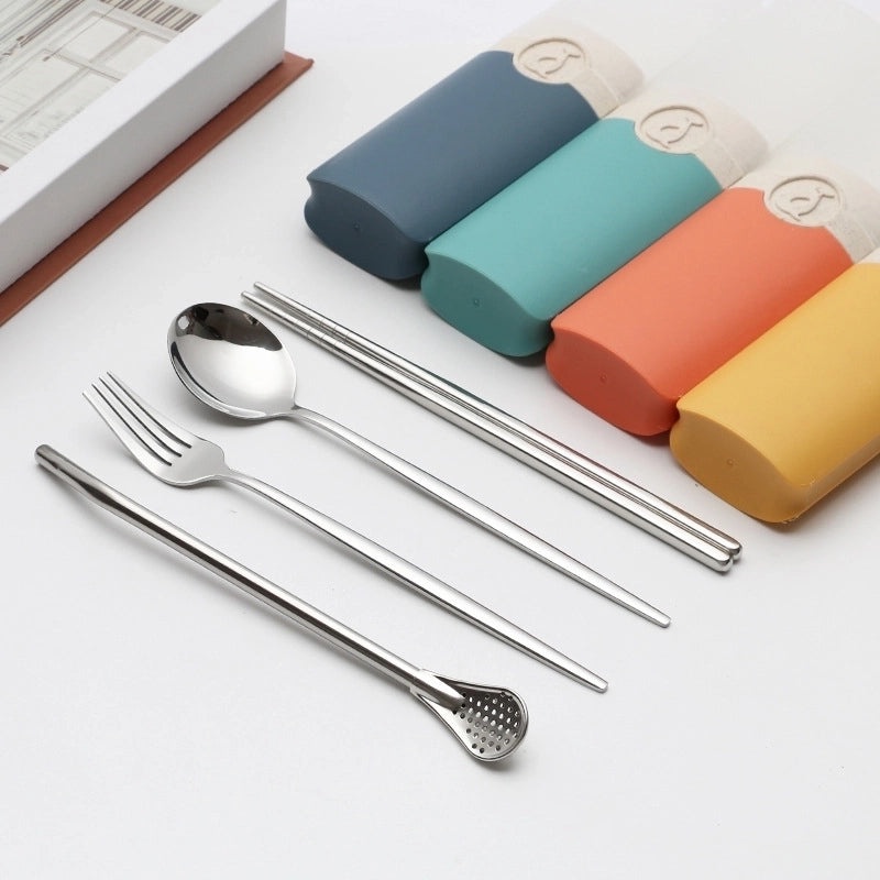 Retro Style Color Block Stainless Steel Fruit Spoon Knife Fork Set|Kitchen & Dining Cutlery Sets