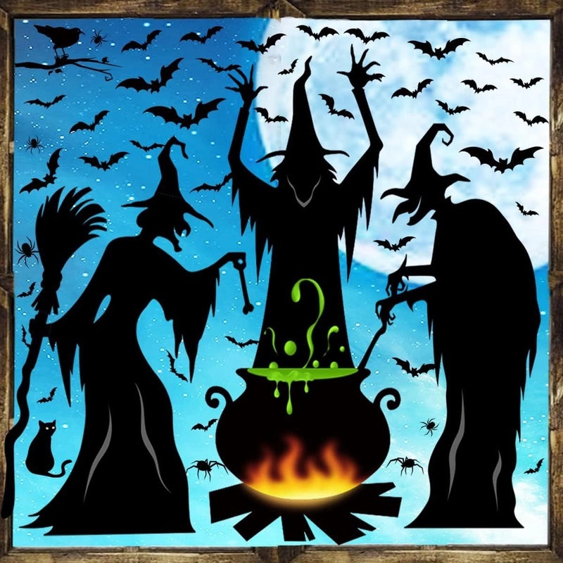 Halloween Witch and Bat Window Stickers Ghost Spider Wall Decorations|Holiday & Seasonal Decor