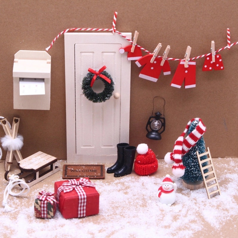 Mini Christmas Dollhouse Can-Open Four-Grid Door Set BJD Mini Scene Props Ornaments|Dollhouse Miniatures & Accessories
