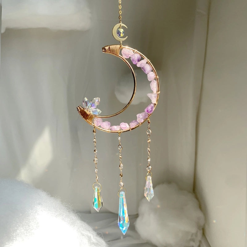 Minimalist Rainbow Moon & Sun Crystal Wind Chimes Garden Pendant Decorative Ornaments|Home Decor & Garden Accessories