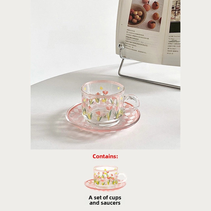 Summer New Arrival| Korean Style Coffee Cup & Saucer Set | French Afternoon Tea Premium Scented Glassware|Home & Kitchen