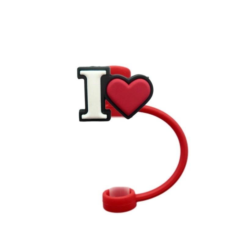 Valentine's Day Red Heart Silicone Straw Caps, 10 Pieces Set | Drinkware Accessories