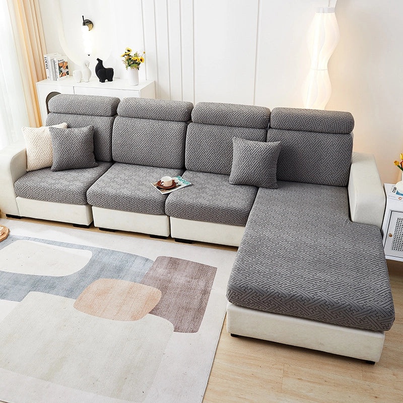 Solid Color Jacquard Sofa Cushion Cover Set Non-slip Polyester Modern Simple Design|Home Decor & Furniture