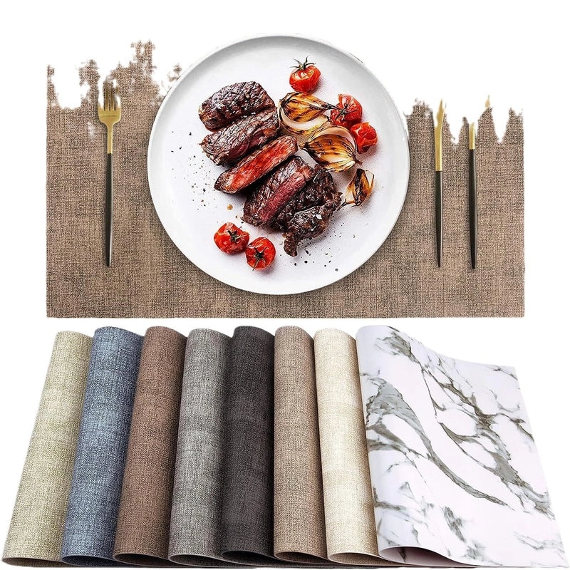 Square Double-Sided Waterproof Leather Placemat with Cloth Pattern | Dining Table Mats & Tableware Accessories