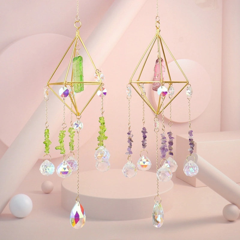 Minimalist Geometric Crystal Agate Suncatcher Wall Hanging | Home Decor