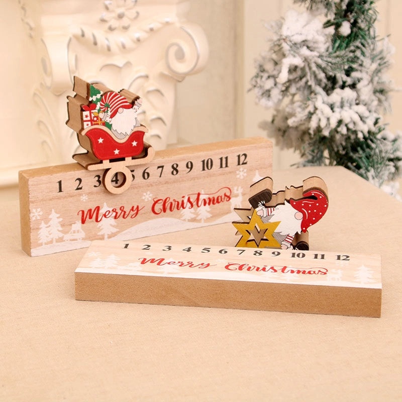 Christmas Cute Christmas Tree Santa Claus Wooden Daily Festival Ornament Calendar Decoration Table Decor|Home Holiday Decorations