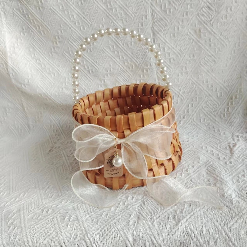 Rustic Wooden Storage Basket with Bow Knot Accent | Home Storage & Organization